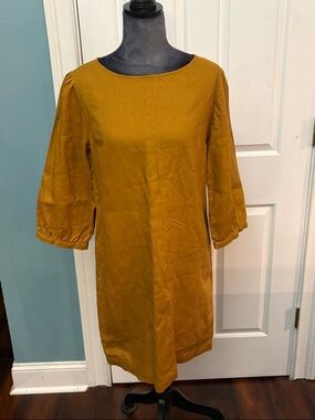 Garnet Hill Mustard Linen Shift Dress